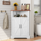 Smuxee Farmhouse Corner Bathroom Storage Cabinet, Freestanding Triangle Linen Organizer Cabinet with Barn Doors & Adjustable Shelves for Laundry Room
