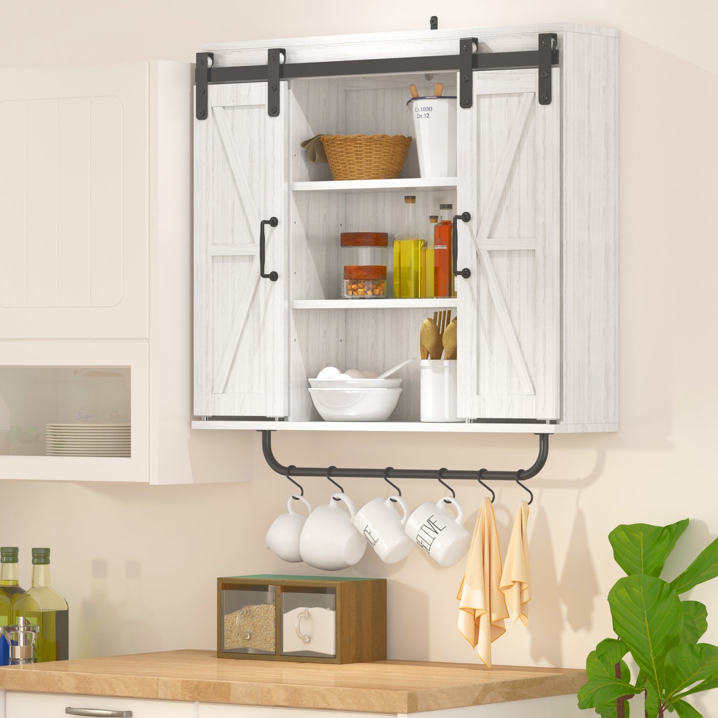 Smart FENDEE Rustic Medicine Cabinet with 2 Sliding Door and 6 Shelves for Kitchen, Bathroom