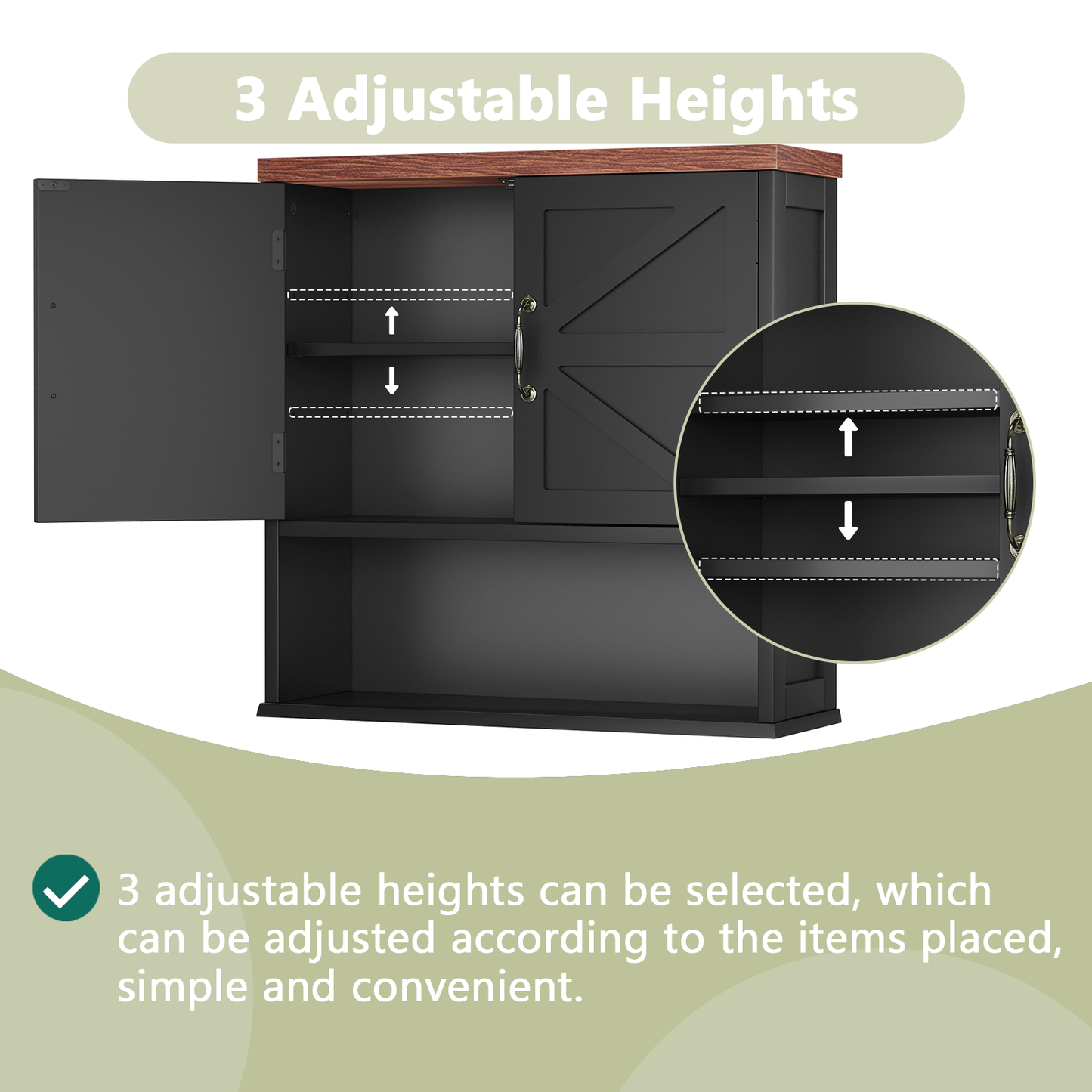 Semiocthome Farmhouse Bathroom Cabinet Medicine Cabinet with Adjustable Shelf for Bathroom, Black