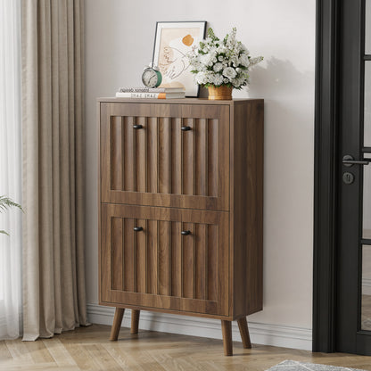 Semiocthome 23.6" Shoe Cabinet with 2 Flip Drawers, Farmhouse Shoe Rack for Entryway ,Walnut