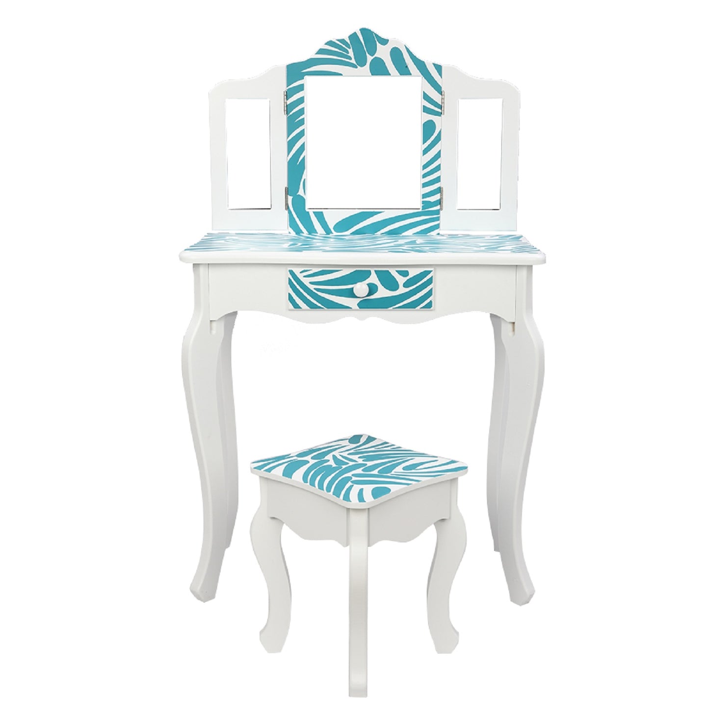 Smuxee Wood Kids Small White Vanity Set for Girls with 3-Fold Mirror,Child Makeup Table