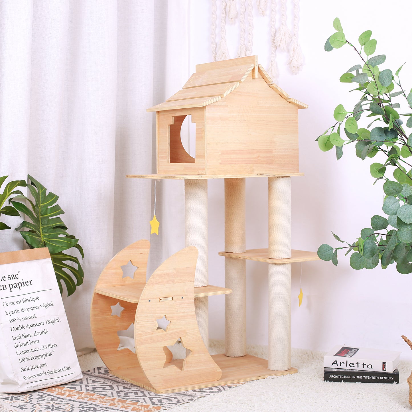 Algherohein Wooden Cat Trees and Towers with Space Capsule,Home Cat Scratching,Pet Cat Gifts