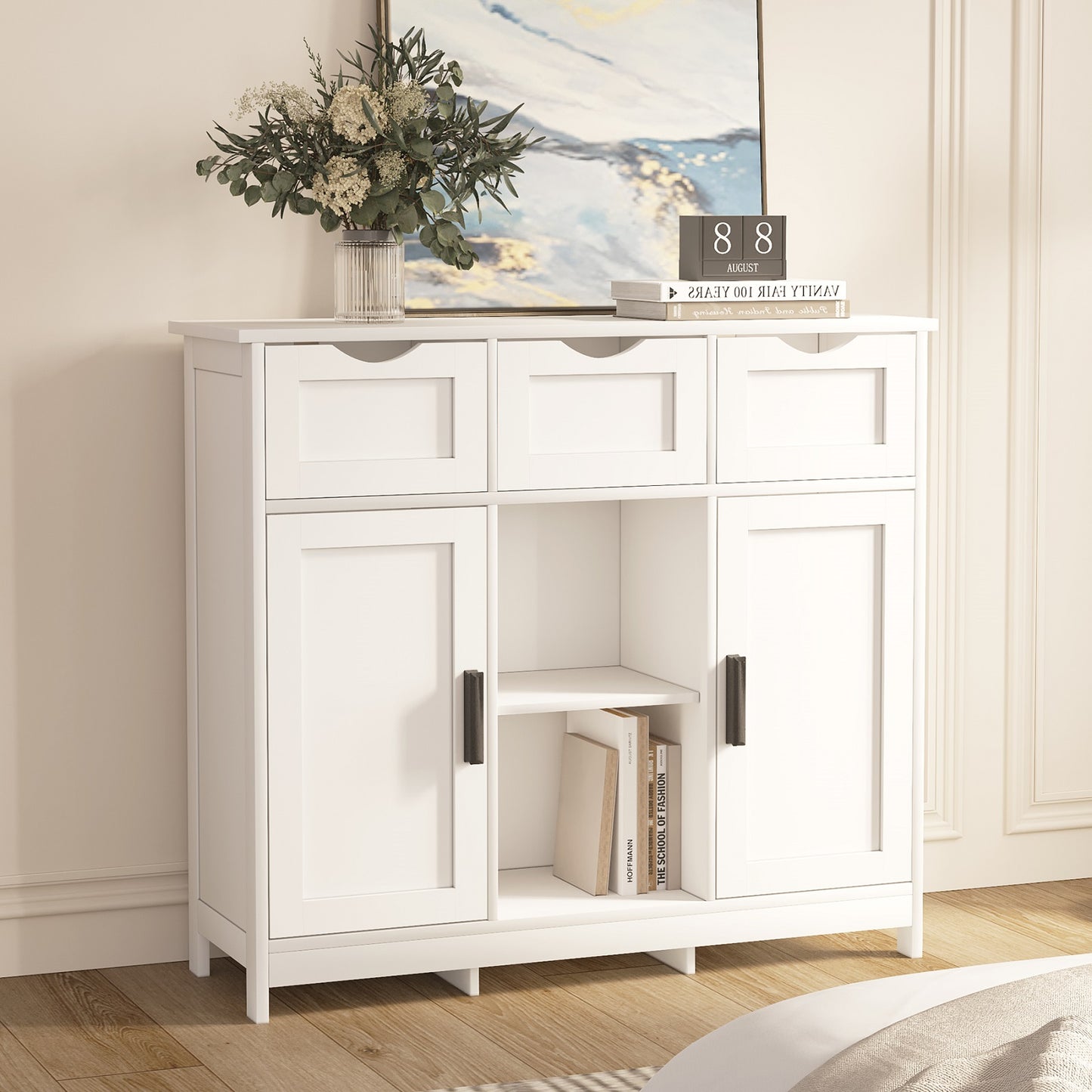 Smuxee Modern Storage Cabinets with 3 Drawer and Shelves,Living Room Kitchen Buffet Cabinet