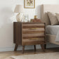 Algherohein Modern Wavy Panel Nightstand, Stable Wood Bedside Table with Gold Hardware for Bedroom Organization