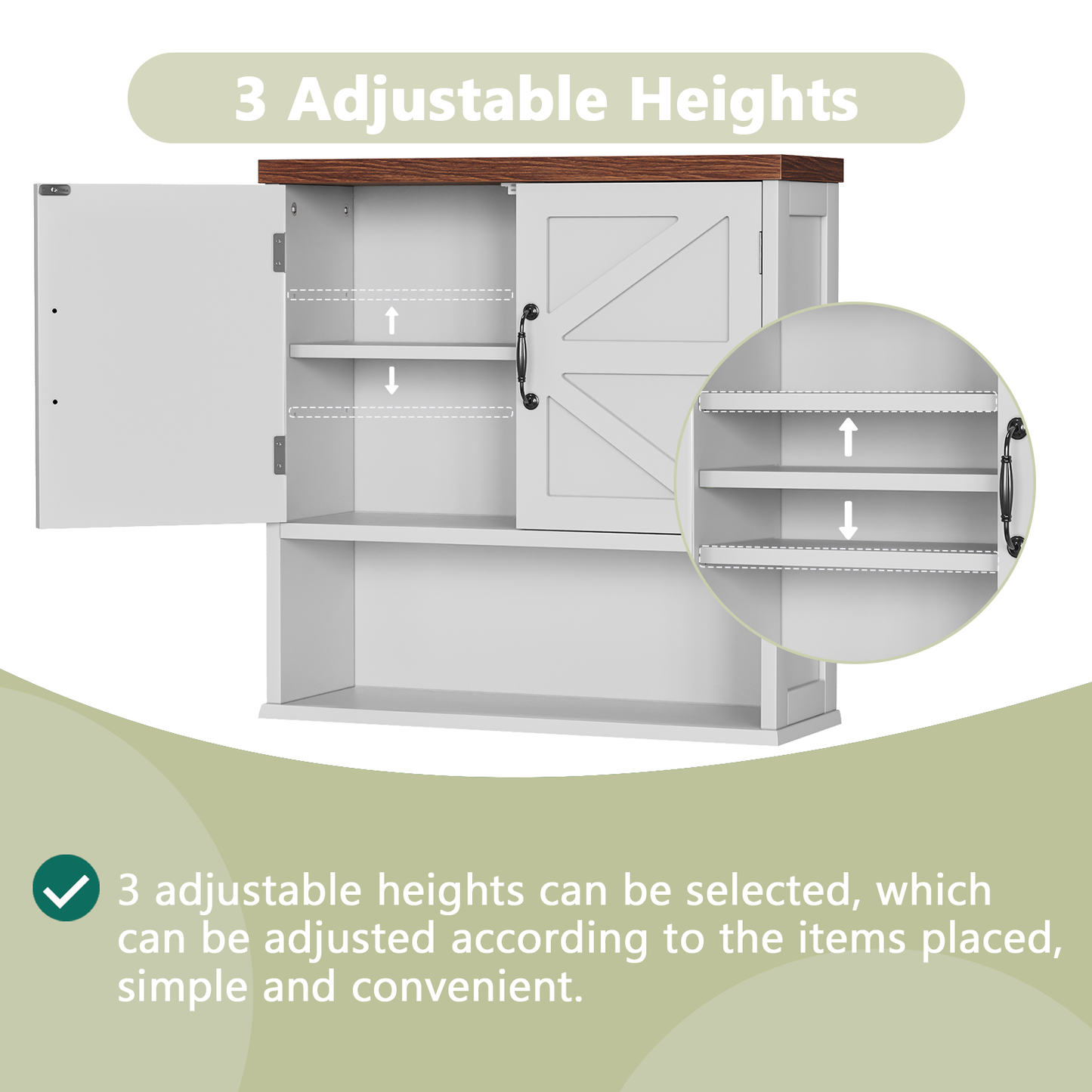 Semiocthome Farmhouse Bathroom Cabinet Medicine Cabinet with Adjustable Shelf for Bathroom,White,Wooden