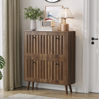 Semiocthome 31.5" Shoe Cabinet with 2 Flip Drawers, Farmhouse Shoe Rack for Entryway ,Walnut
