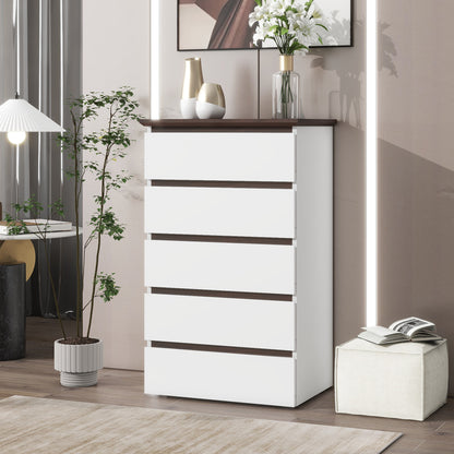 Semiocthome Modern Dresser with 5 Drawers Chest of Drawers for Bedroom, White, 39.37" Tall