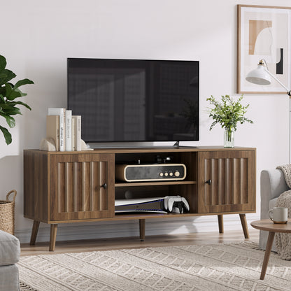 Semiocthome Mid-Century Walnut TV Stand with 2 Vertical Groove Doors, Media Console for Living Room