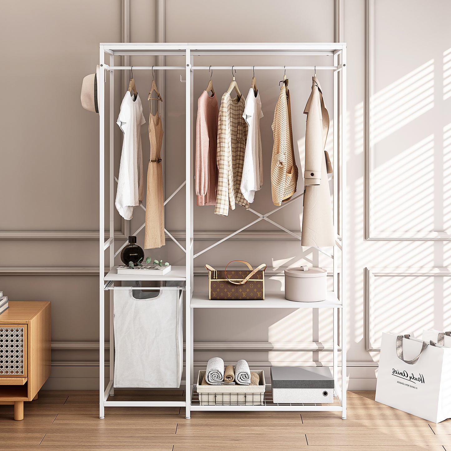 Smart FENDEE Wardrobe Clothes Rack Freestanding with Premium Oxford Cloth Storage Bag