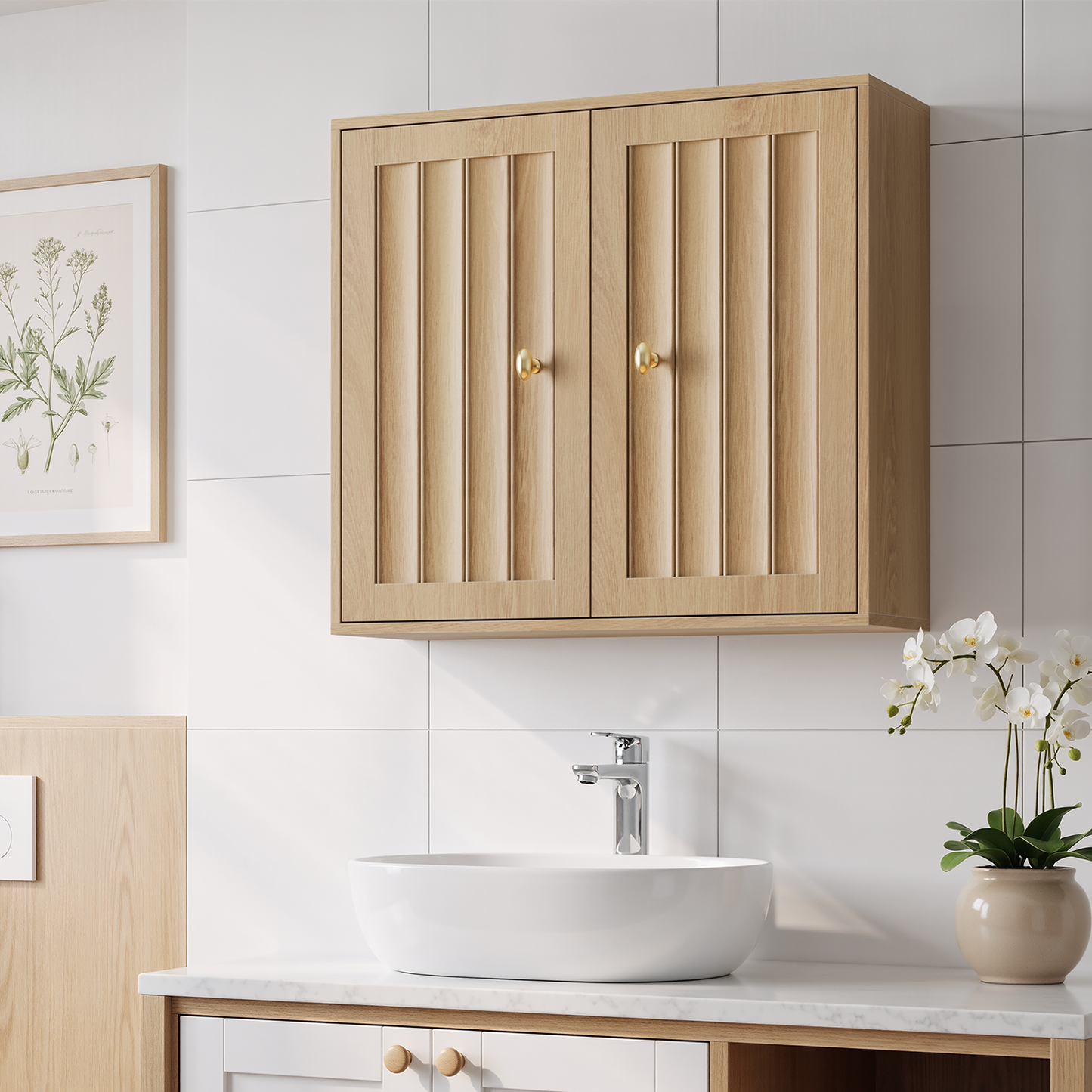 Semiocthome Bathroom Cabinet Wall Mount Medicine Cabinet Storage Organizer with Fluted Door, Oak
