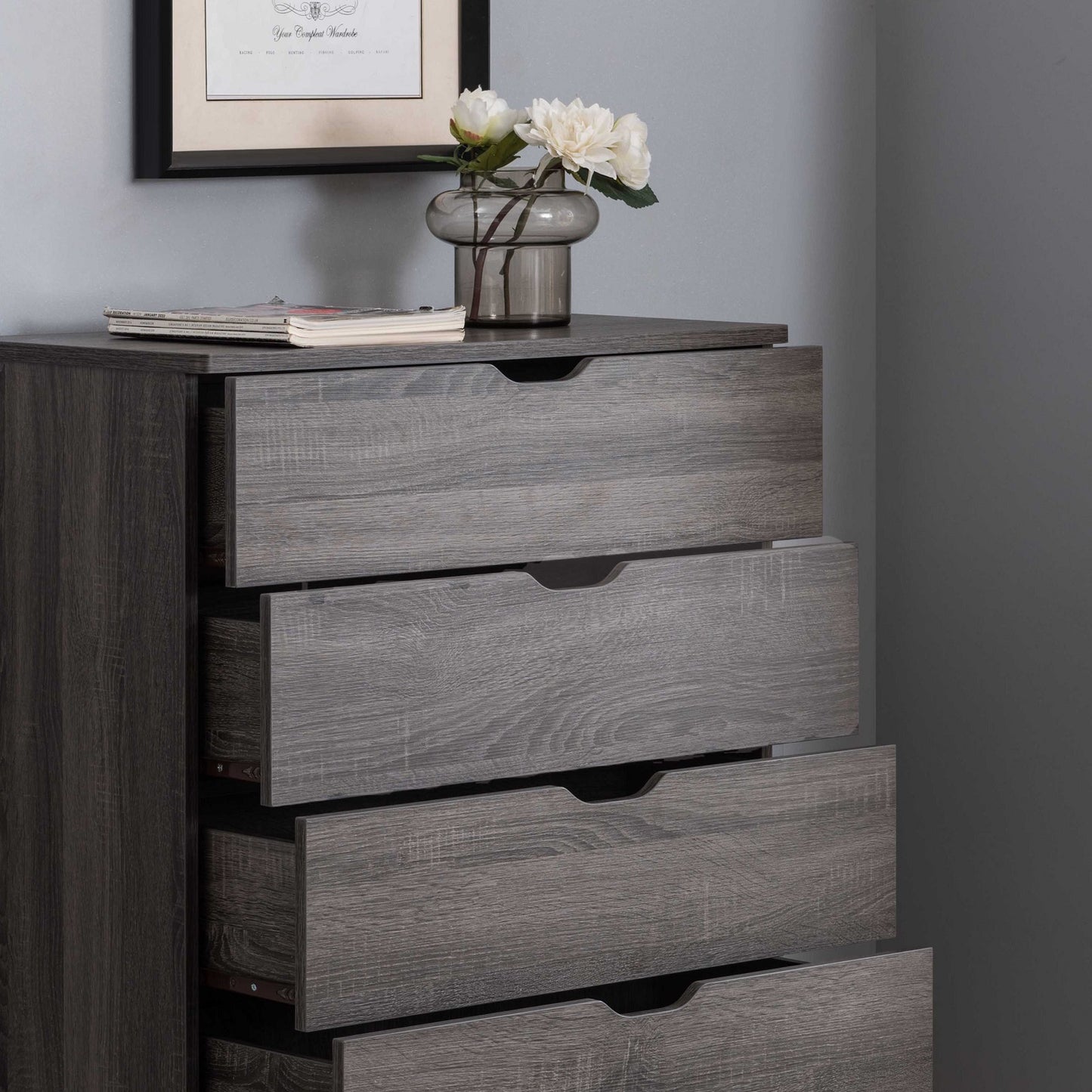 Algherohein Wood Tall Dresser with 5 Drawer for Bedroom,Storage Cabinet Chest of Drawers,Adult
