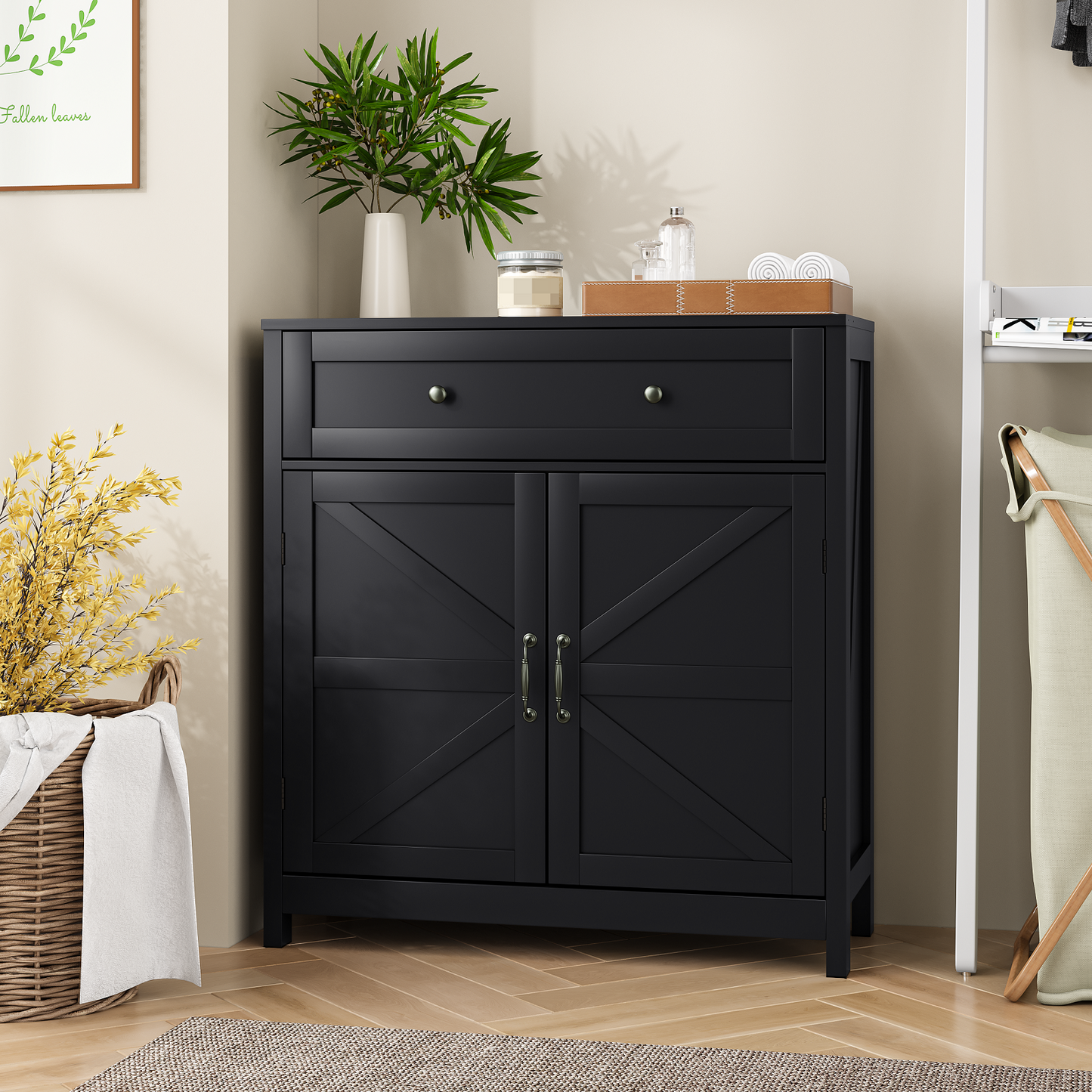 Smuxee Farmhouse Kitchen Sideboard Cabinet,Accent Cabinet with Drawer and Adjustable Shelf