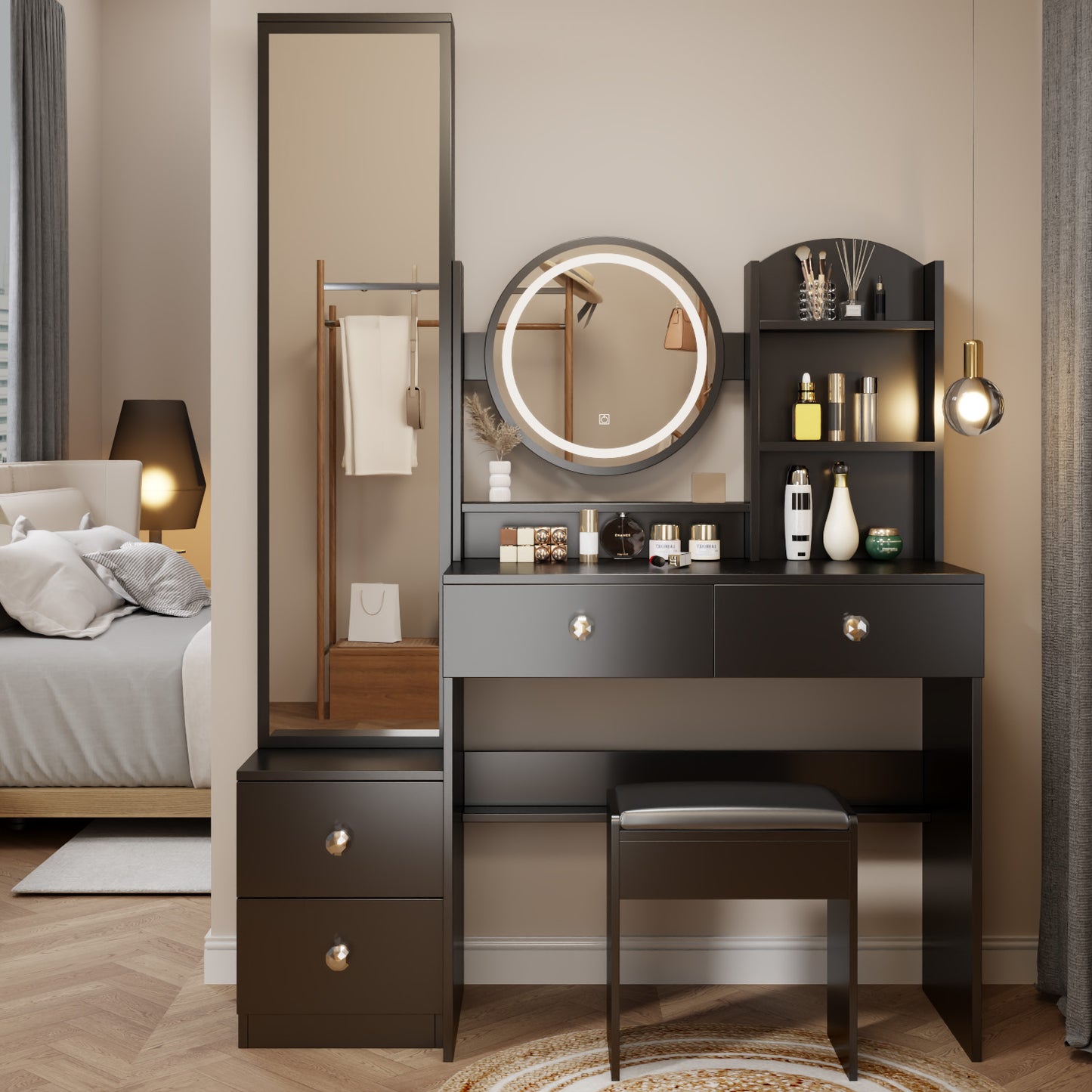 Smart FENDEE Modern Vanity Table Cushioned Stool Set