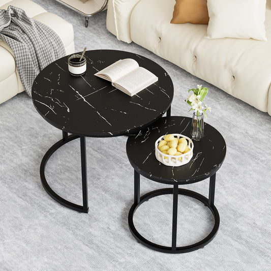 Algherohein Round Nesting Coffee Table Modern Set of 2 for Living Room