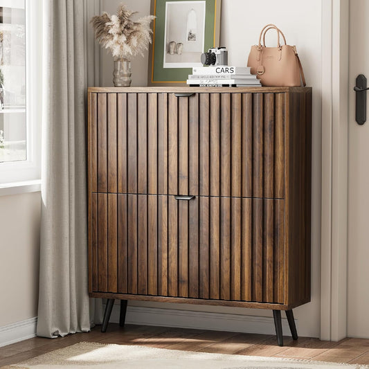 Smart FENDEE Shoe Cabinet with 2 Flip Drawers Freestanding Shoe Storage Cabinet for Entryway