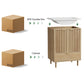 Semiocthome 24" Bathroom Vanity with Ceramic Sink, Storage Cabinet with Drawers and 2 Fluted Doors, Natural