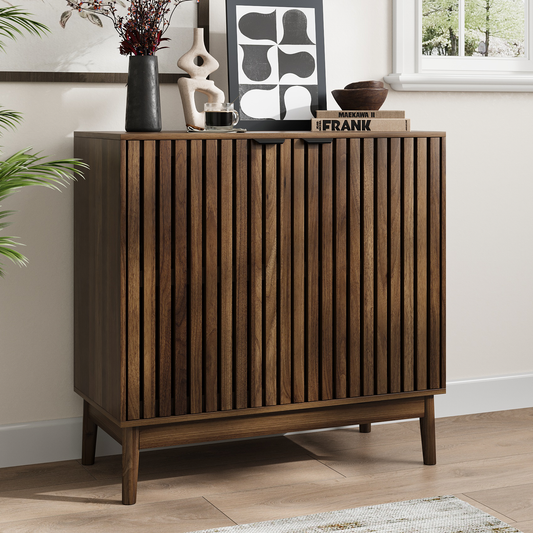 Algherohein Sideboard Cabinet with 4 Door & Adjustable Shelves, Kitchen Storage Organizer, Home Decor TV Stand for Living Room, Oak