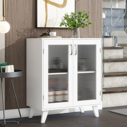 Smart FENDEE Modern Sideboards and buffets with 2 Glass Doors Storage Cabinet for Kitchen in White