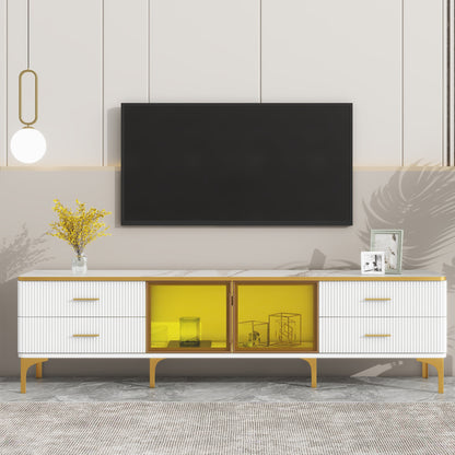Semiocthome LED TV Stand for TVs Up to 78'' with Glass Cabinet and 4 Drawer, Living Room