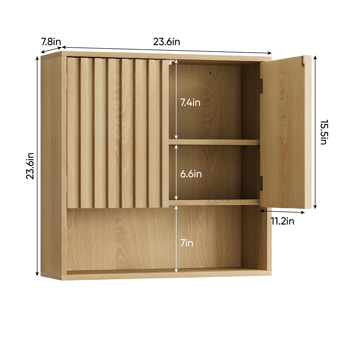 Semiocthome Medicine Cabinet Bathroom Wall Storage Cabinet with Fluted Doors and Adjustable Shelves, Natural Oak