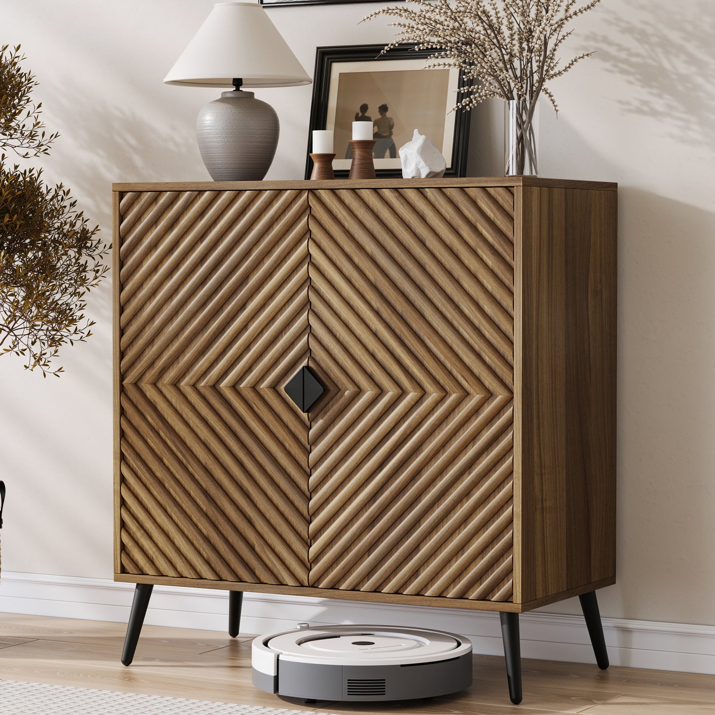 Algherohein Sideboard Cabinet with Two Doors Adjustable Shelves,Freestanding TV Stand,Coffee Bar for Kitchen, Living Room, Walnut