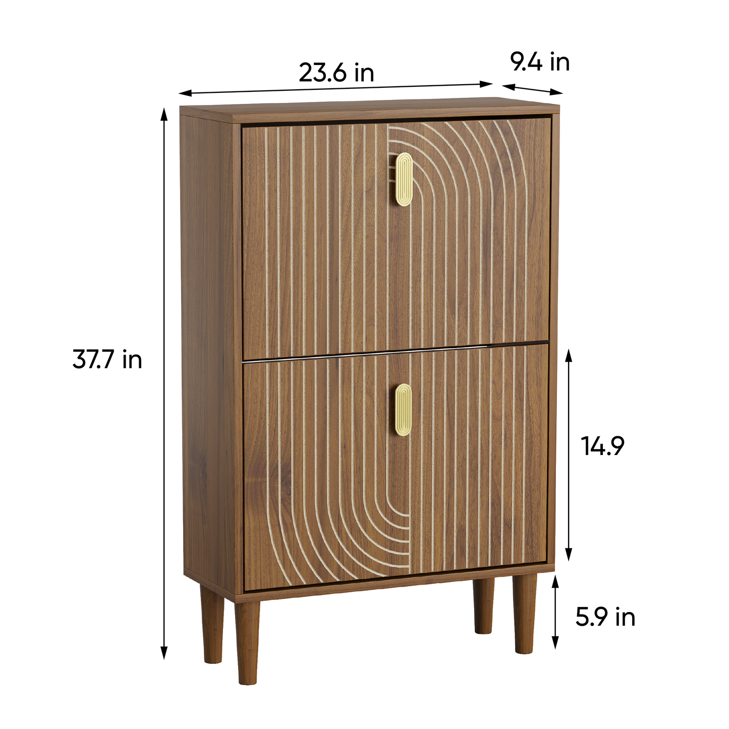 Semiocthome 23.6" Shoe Cabinet with 2 Flip Drawers and Line Groove Design, Entryway, Walnut