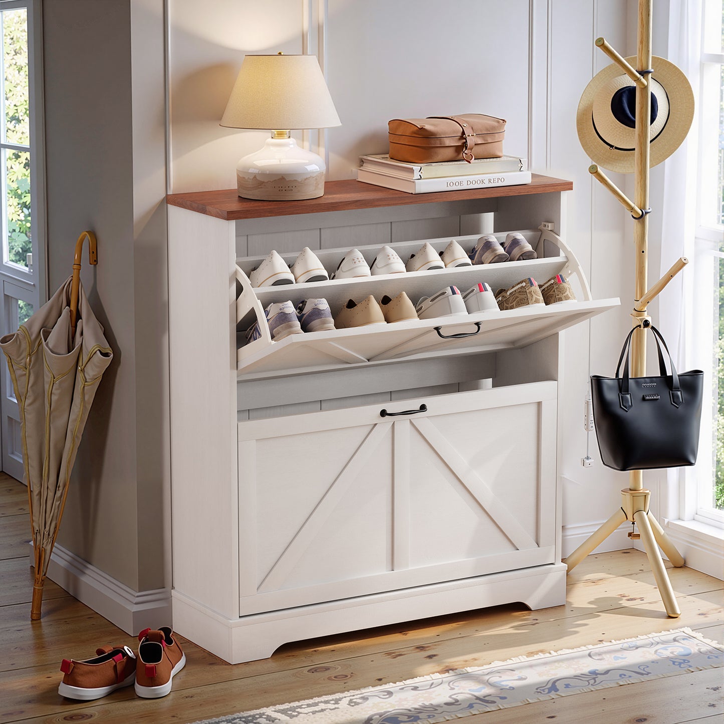 Smuxee Shoe Storage Cabinet Rack Organizer with 2 Flip Drawers,Shoe Rack for Entryway