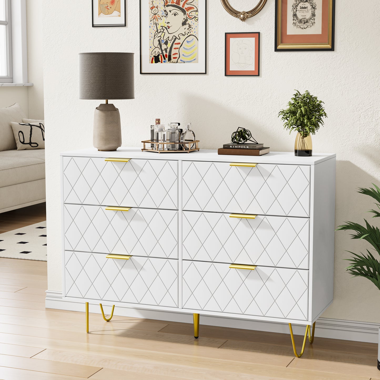 Smart FENDEE 6 Drawer Dresser Storage Cabinet Chest of Drawer for Bedroom, White, Adult