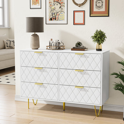 Smart FENDEE 6 Drawer Dresser Storage Cabinet Chest of Drawer for Bedroom, White, Adult