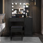 Smuxee Modern Drawer Vanity Set with Mirror and LED Lights,Makeup Dresser Table with 3 Shelves
