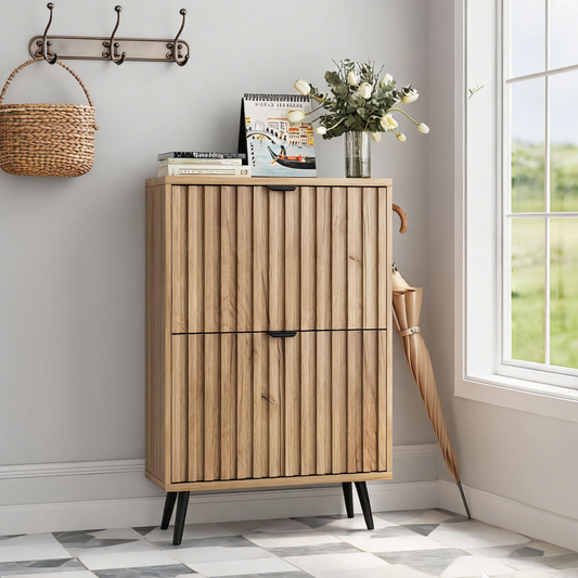 Algherohein Slim Shoe Storage Cabinet with Flip-Down Drawers,Freestanding Shoe Organizer for Entryway