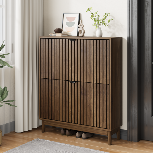 Semiocthome 31.5" Modern Shoe Cabinet, Shoe Storage Cabinet with 2 Flip Drawers for Entryway, Walnut