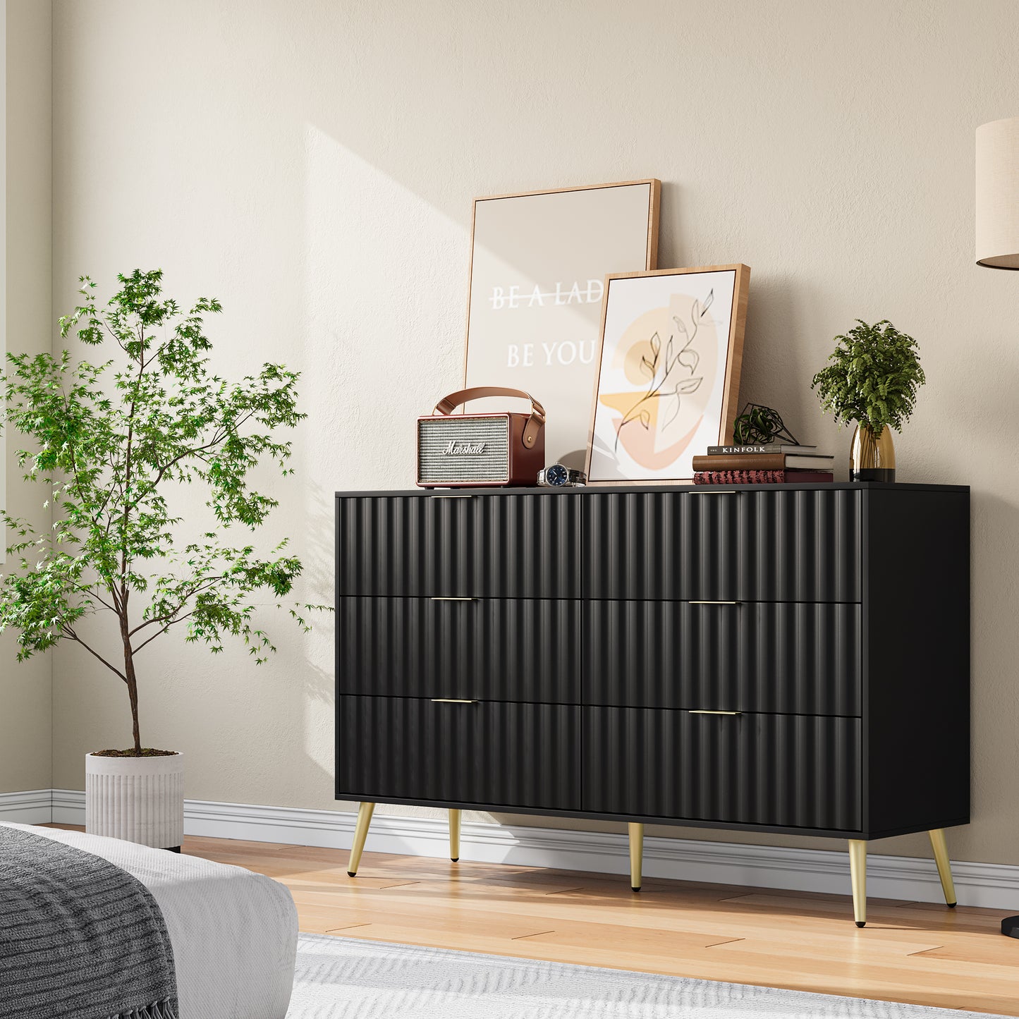 Semiocthome Modern 6 Drawers Dresser, Fluted Chest of Drawers, Drawer Organizer for Bedroom