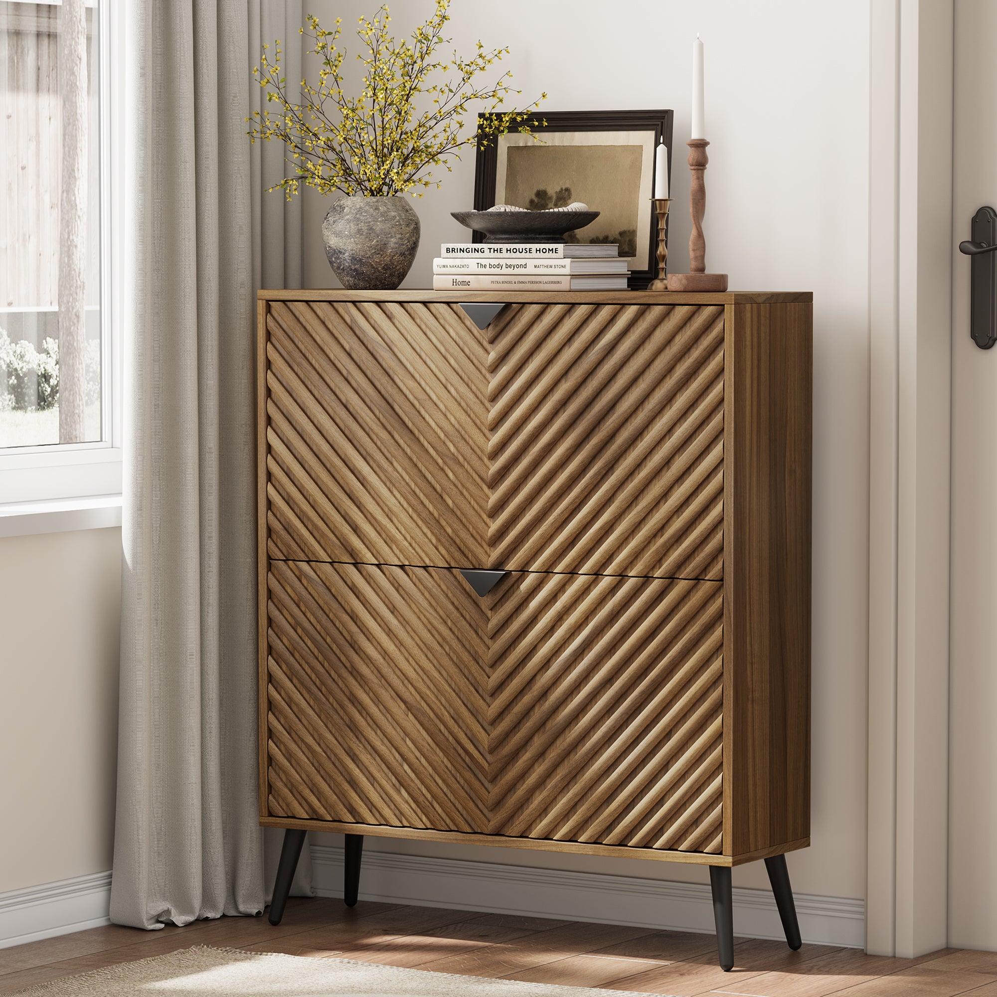 Smuxee Diamond Pattern Shoe Storage Cabinet for Entryway with 2 Flip D ...