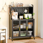 Algherohein Kitchen Pantry Storage Cabinet with Wheels, Transparent Doors and DIY Nail Board