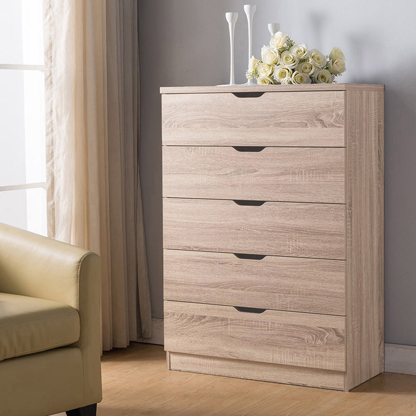 Semiocthome 5 Drawer Dresser Modern Storage Drawer Wood Organizer for Bedroom