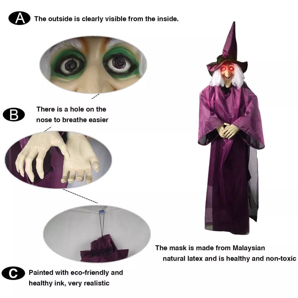 Algherohein Halloween Outdoor Decoration,Hanging Witch with Talking Glow Red Eyes