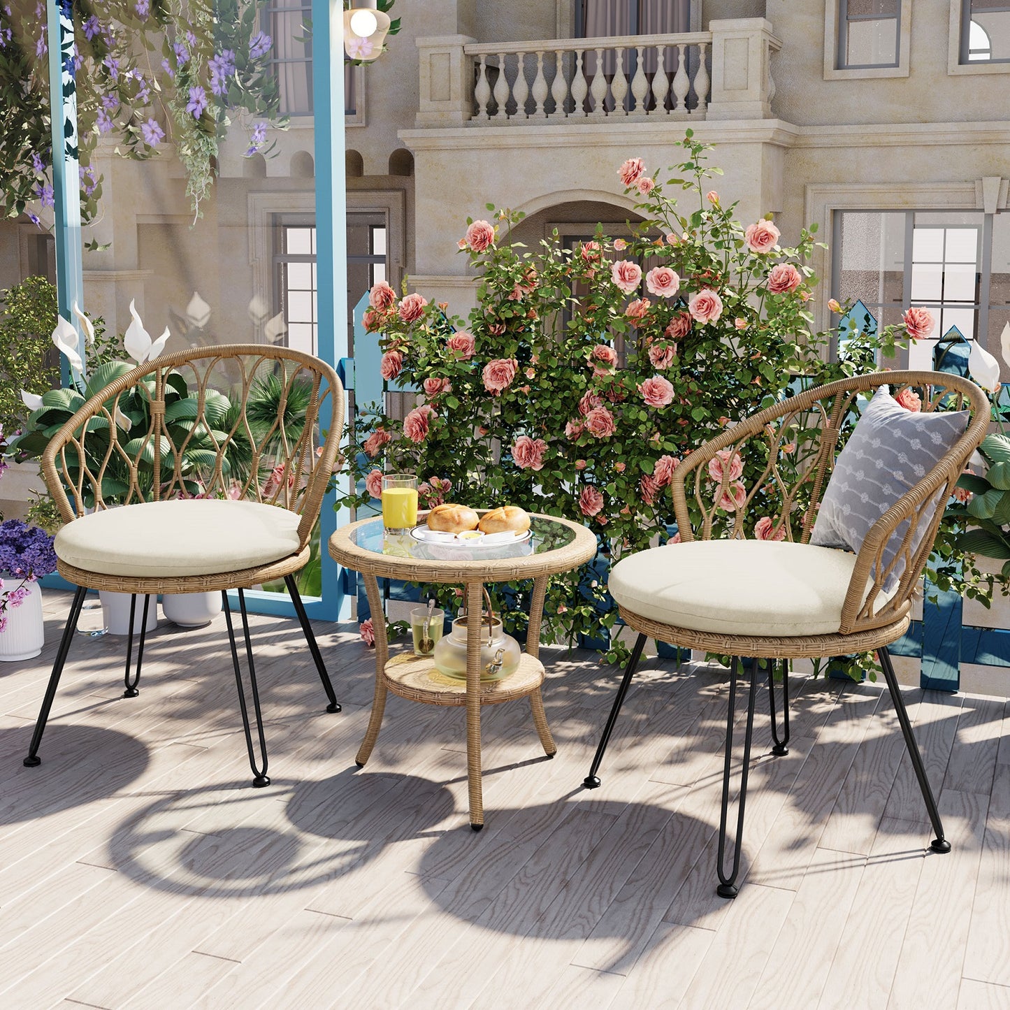 Algherohein Outdoor Patio Table and Chairs,Rattan Patio Furniture Sets