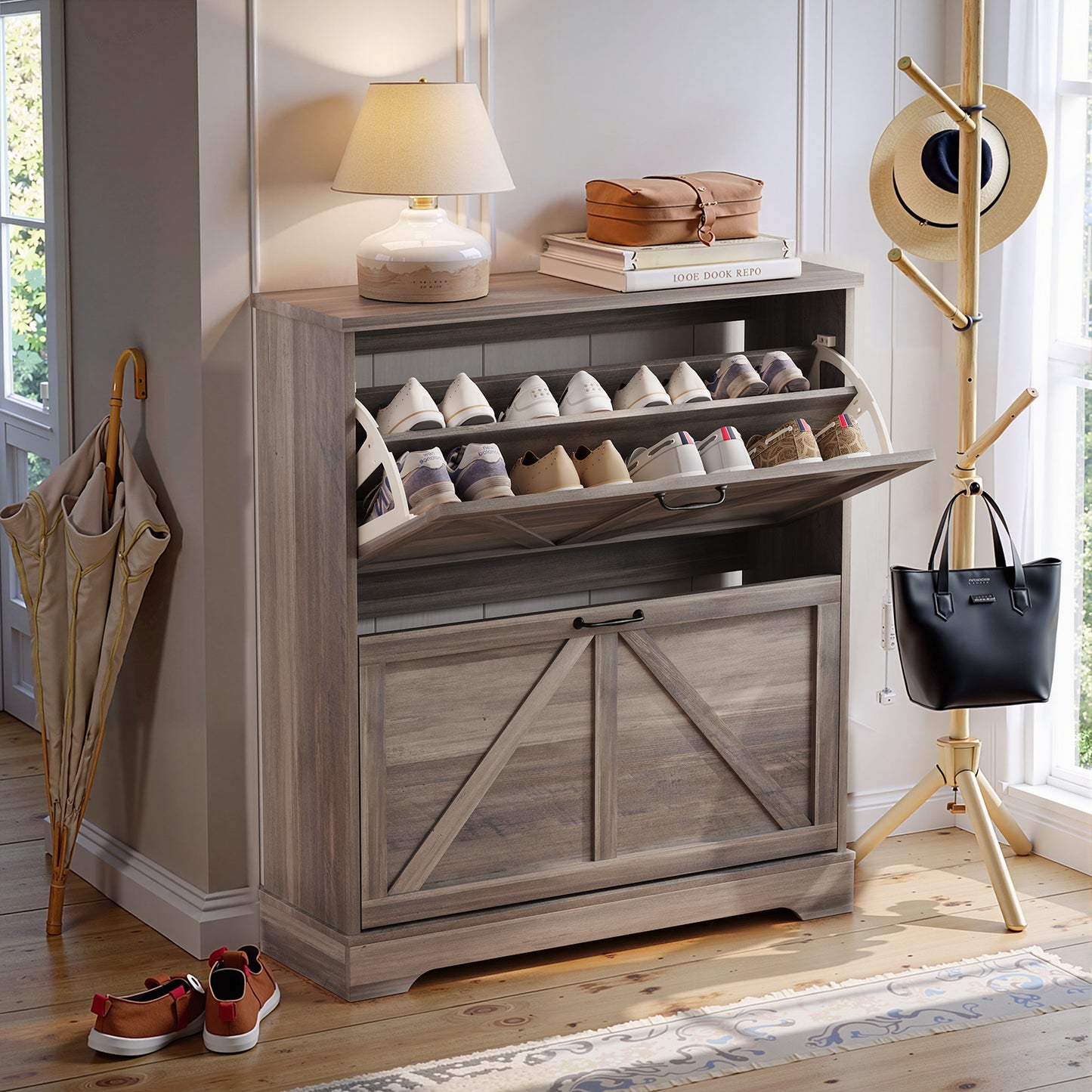 Smuxee Shoe Storage Cabinet Rack Organizer with 2 Flip Drawers,Shoe Rack for Entryway