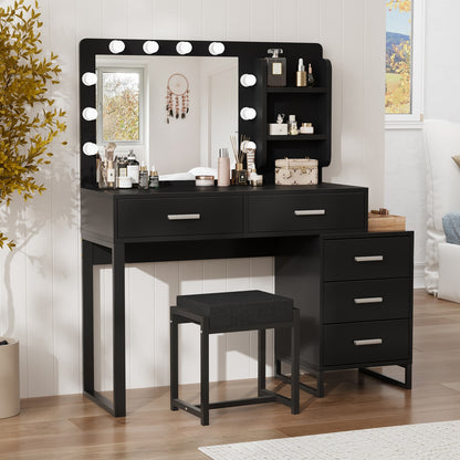 Algherohein Vanity Set with Mirror and Storage Cabinet,Makeup Vanity for Bedroom