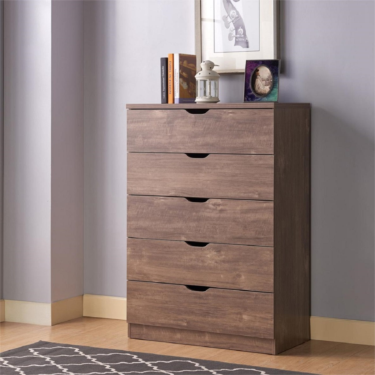 Smuxee Modern 5 Drawer Dressers for Bedroom, Wood Storage Chest of Drawers