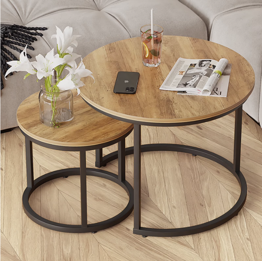 Algherohein Round Nesting Coffee Table Modern Marble Top Set of 2 for Living Room White