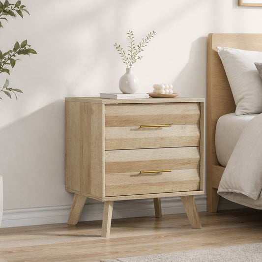 Semiocthome Nightstand with 2 Drawers and Unique 3D Fluted Design, Bedside Table for Bedroom, Oak