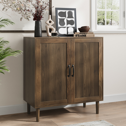 Semiocthome 31.5” Buffet Cabinet with 2 Doors and Adjustable Shelf, Gradien Fluted Design, Kitchen, Walnut