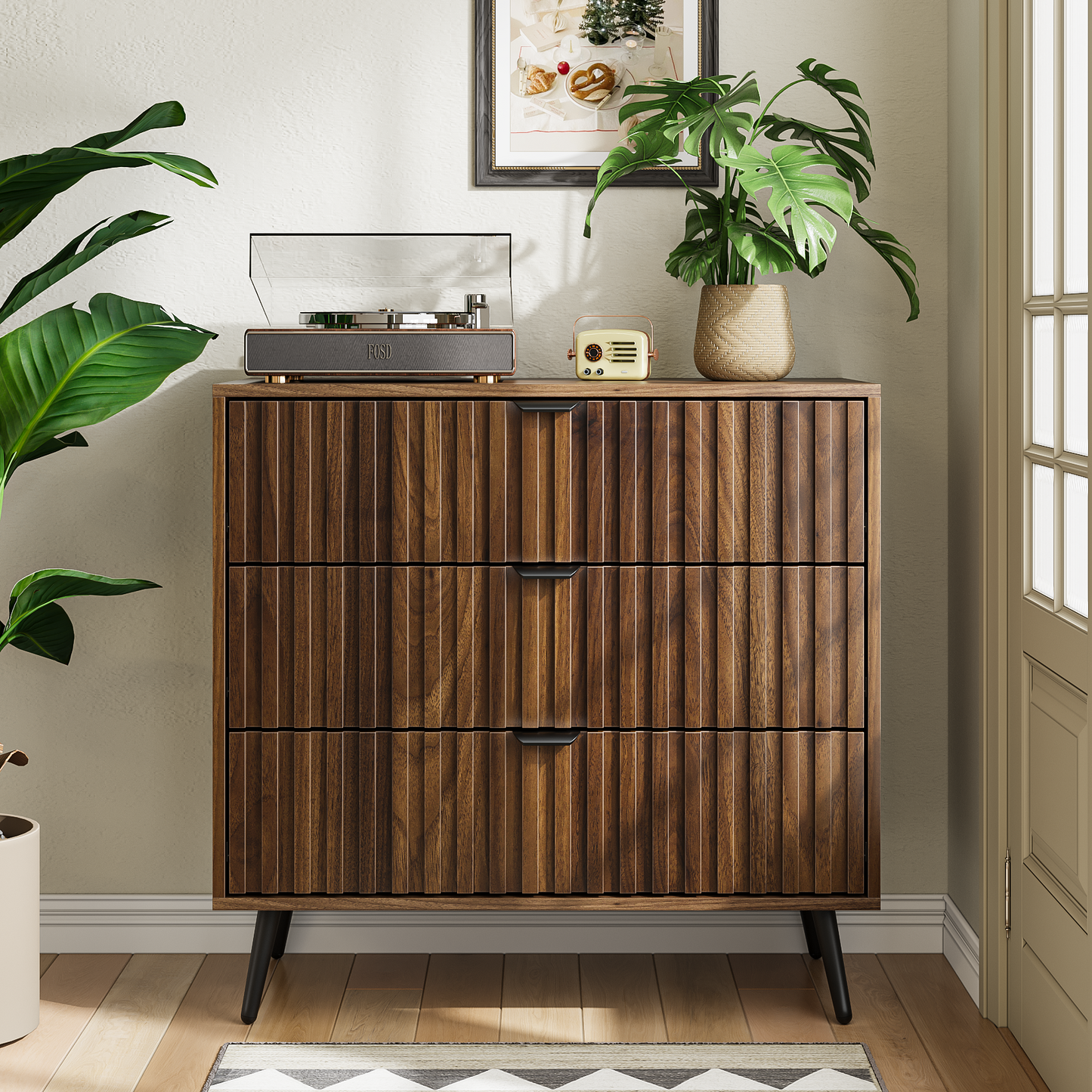 Algherohein Wood Dressers for Bedroom 3 Drawer,Chest of Drawers Walnut,Aldult