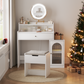 Algherohein Vanity Set with Mirror and Glass Storage,Makeup Vanity with Stool