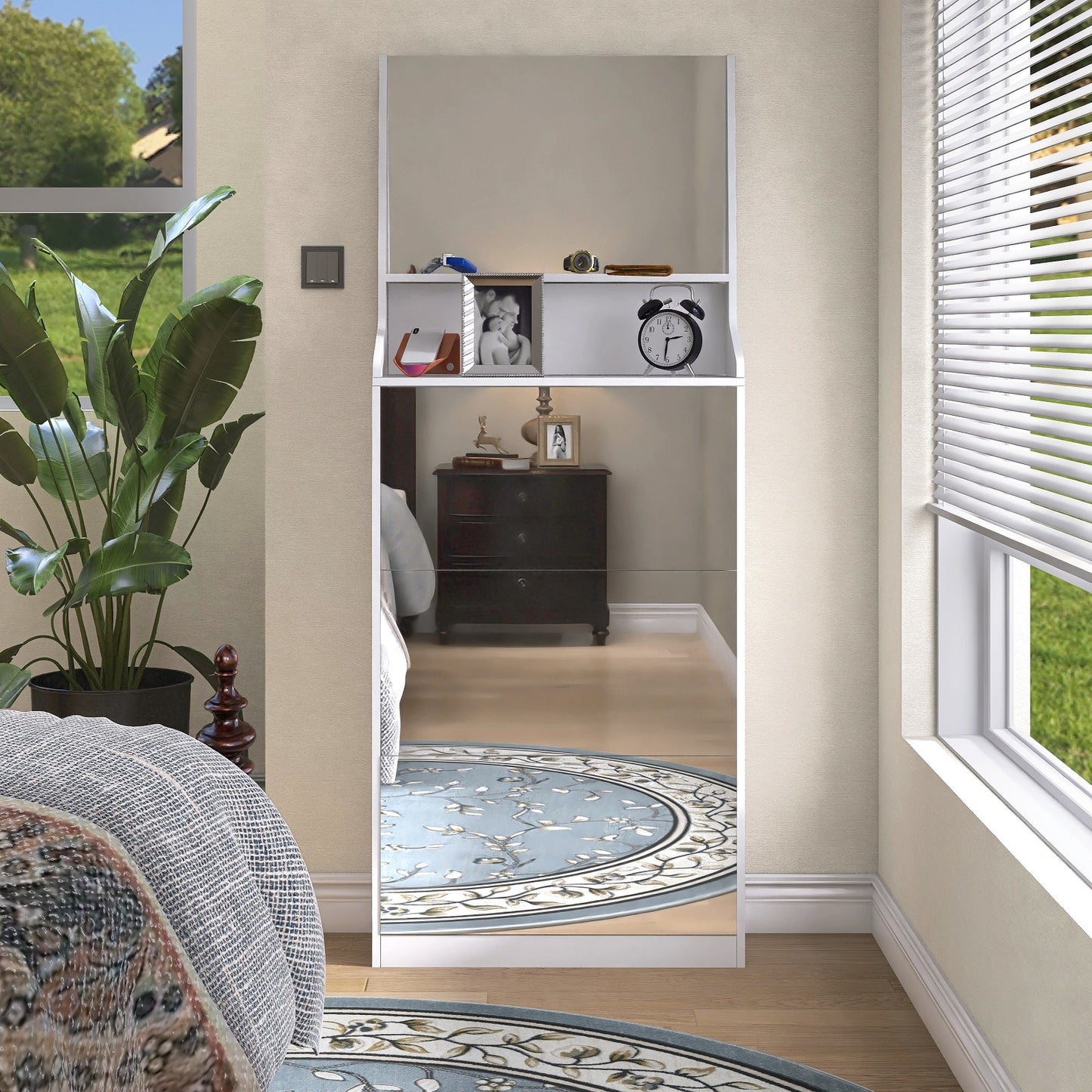Algherohein Shoe Storage Cabinet with Mirrors,3 Srawers Shoe Rack for Entryway,White