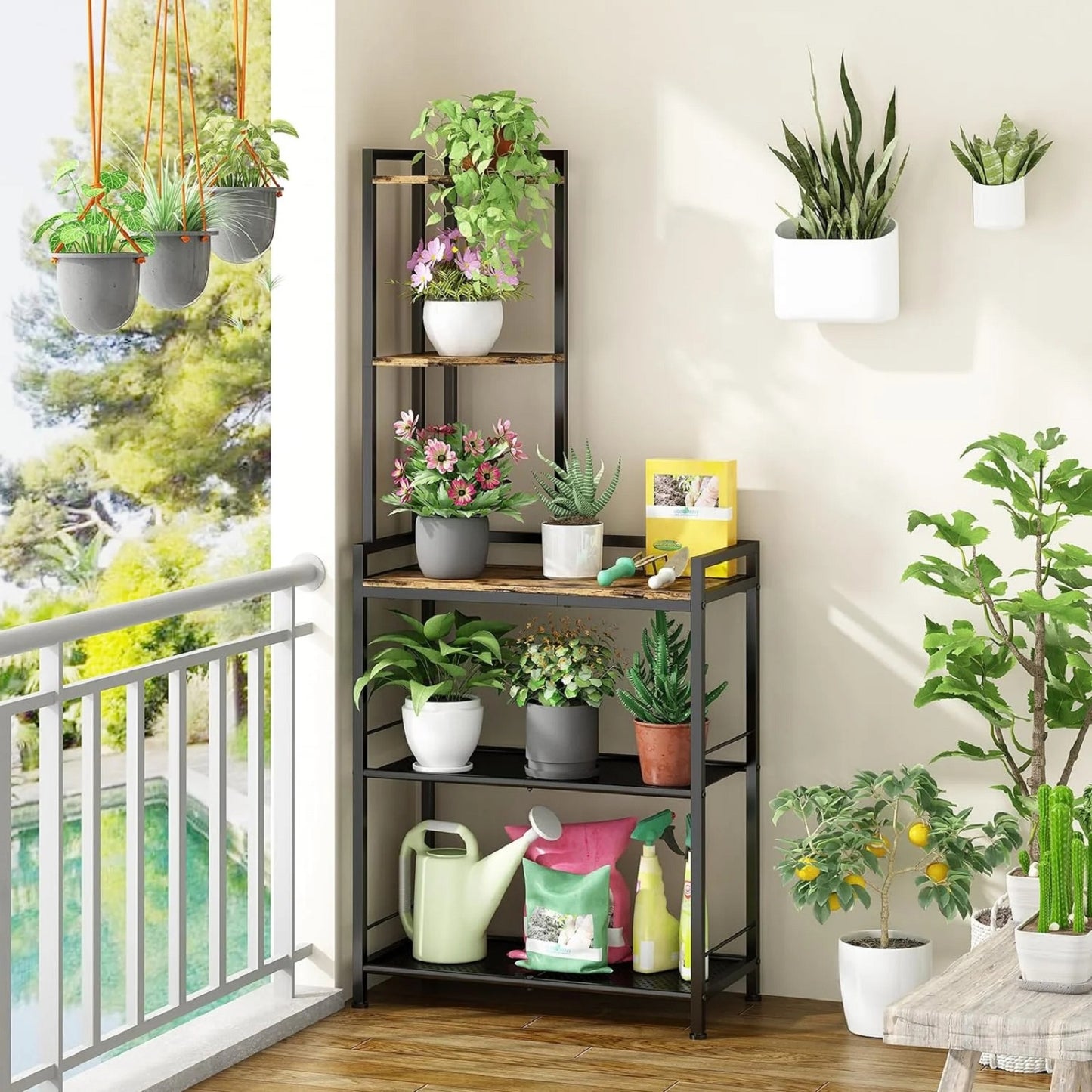 Algherohein Wood Modern 5-Tier Corner Bookshelf,Organization and Storage Shelves for Home Garden