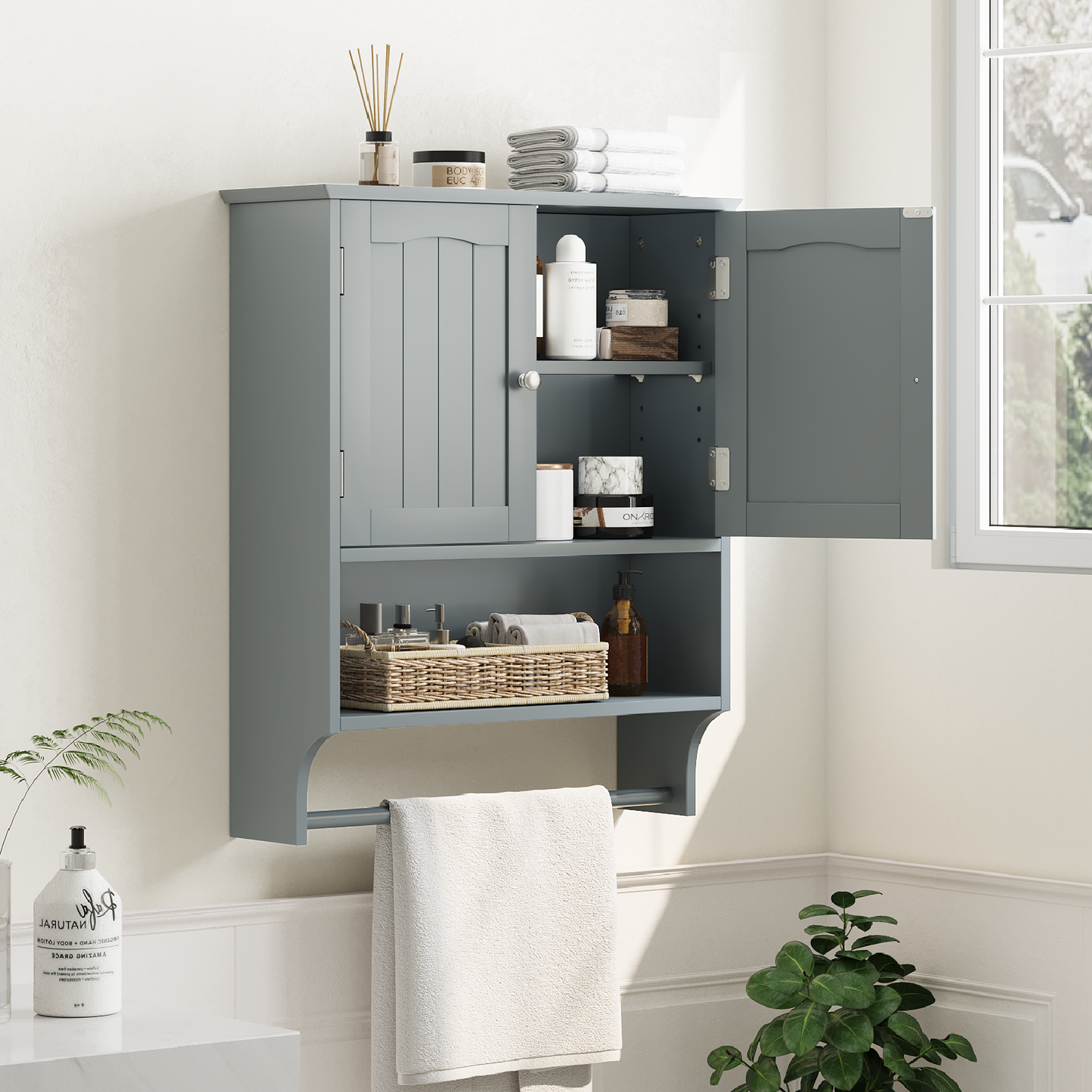 Smuxee Bathroom Wall Storage Cabinets with Door and Open Shelves,over The Toilet Storage,White Small