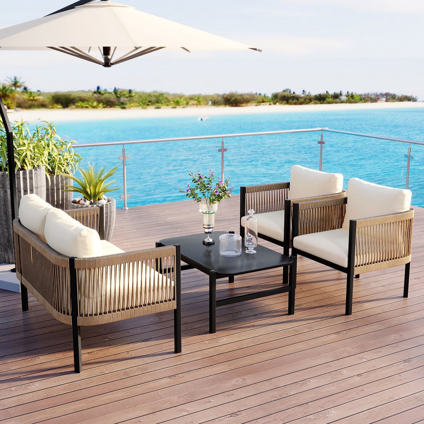 Algherohein Wicker Outdoor Furniture Sets,Outdoor Patio Couch,Chairs and Table Set